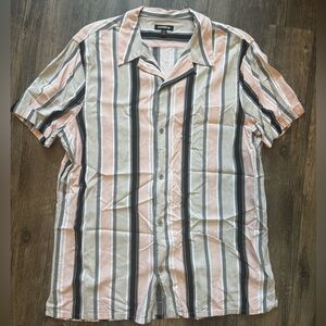 Express Men’s Large Tall Pink Tan Striped Short Sleeve Button Up Shirt